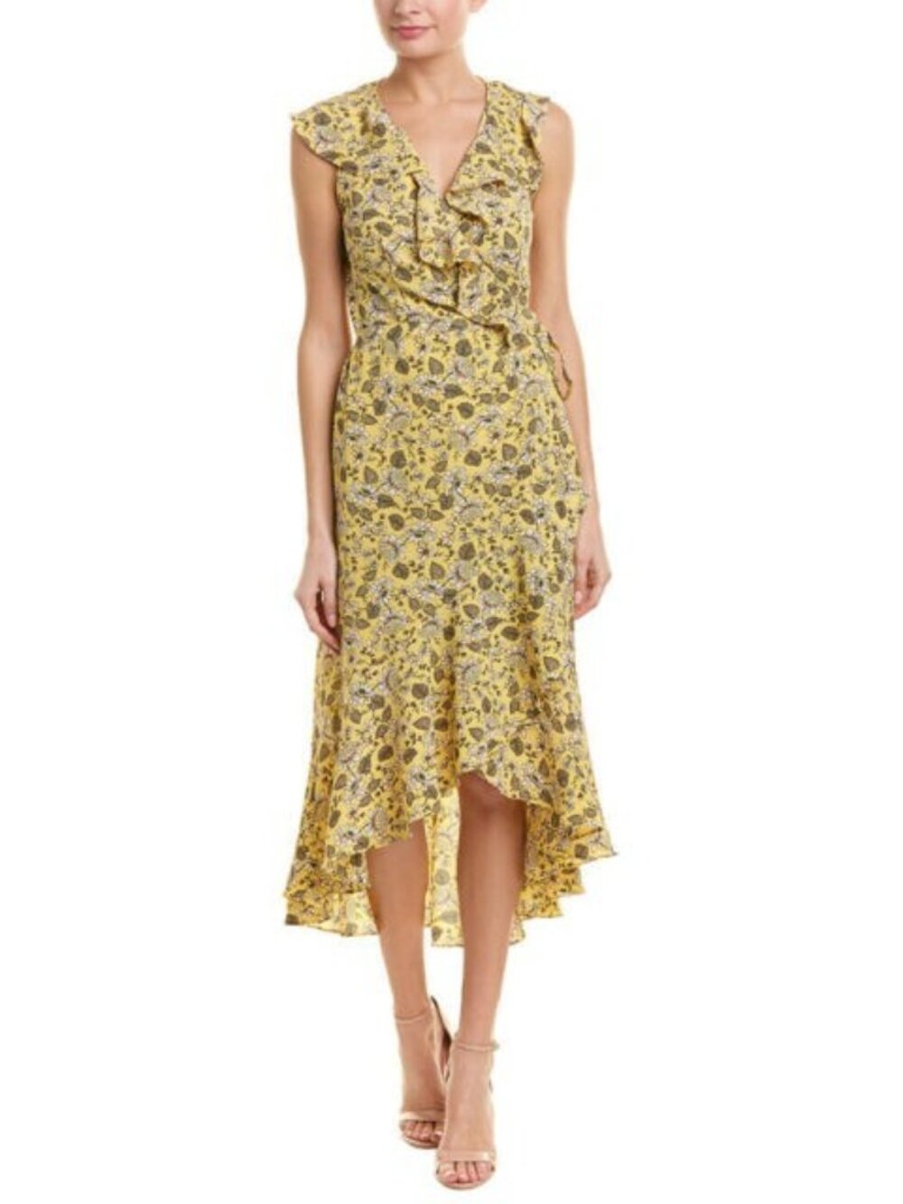 MAX STUDIO Ruffle Crepe High/low Wrap Midi Dress In Dark Yellow